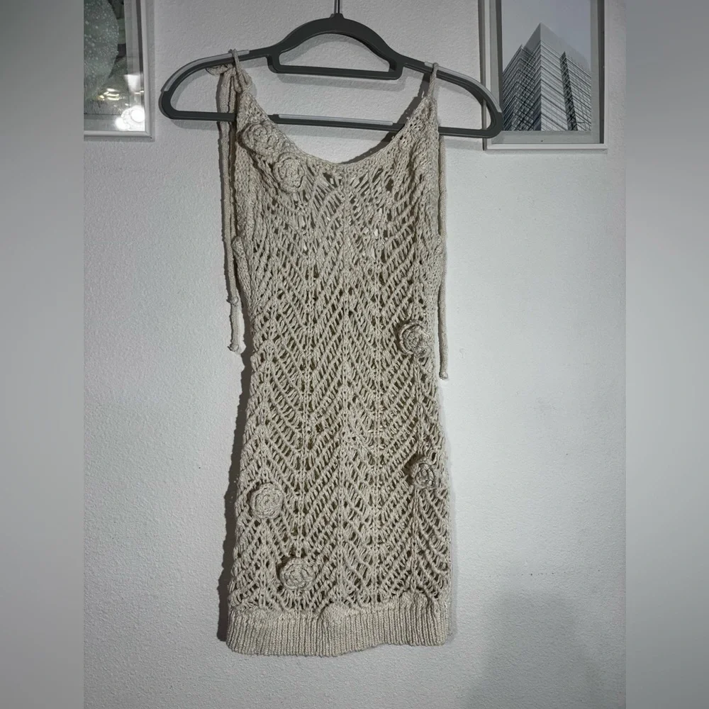 LULUS Coastal Charisma Ivory Crochet Rosette Tie Strap Swim Cover Up
